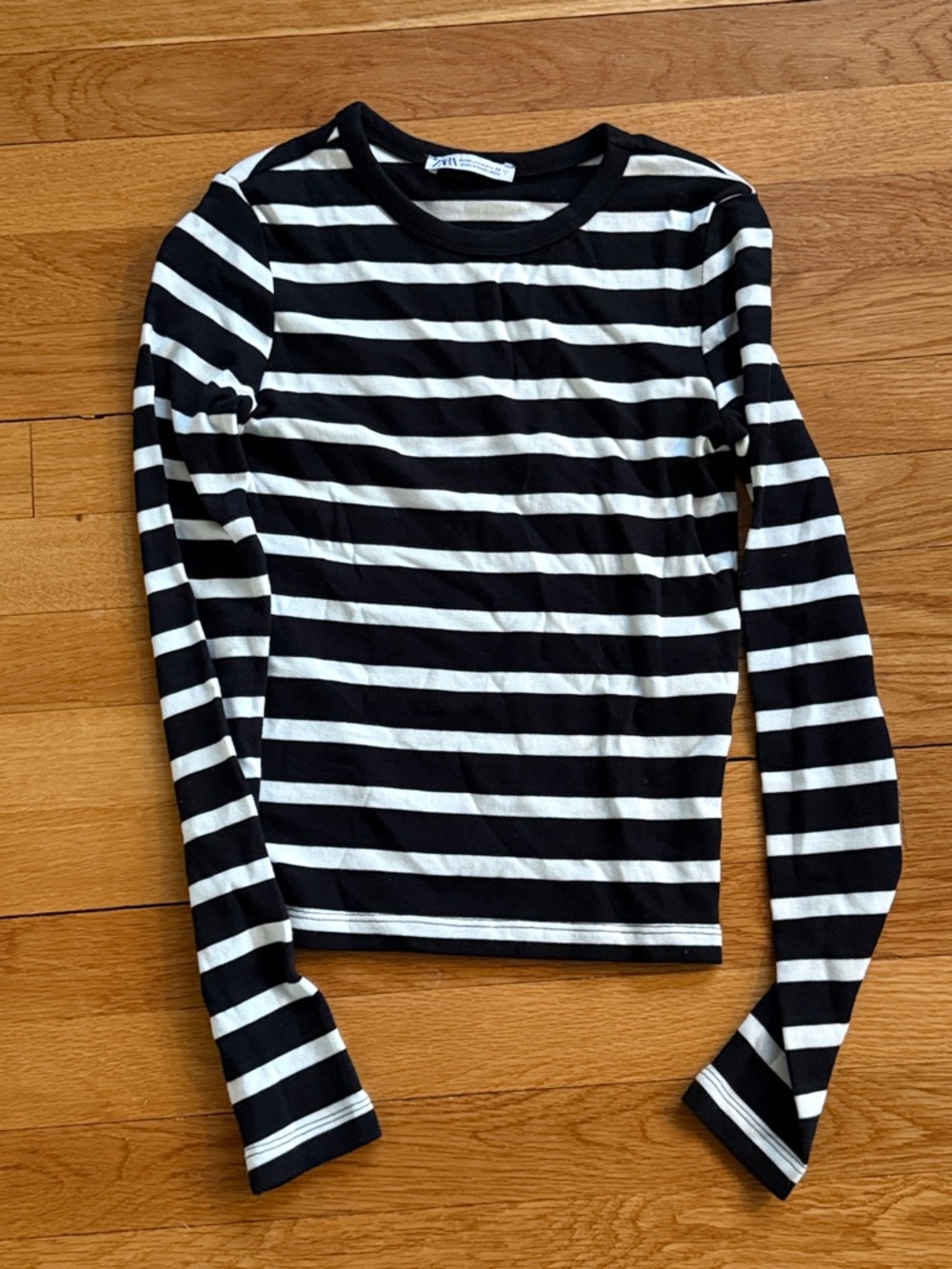 ZARA Navy and White Striped Boatneck Top